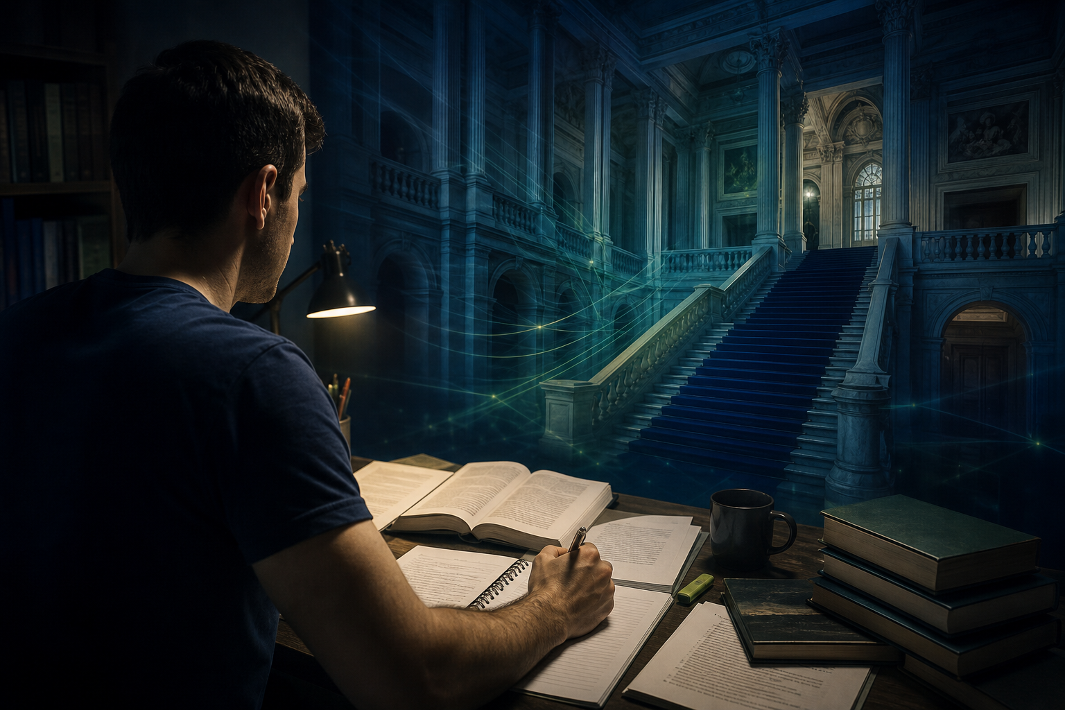 Ilustração do palácio da memória, técnica usada para memorizar conteúdos de concursos