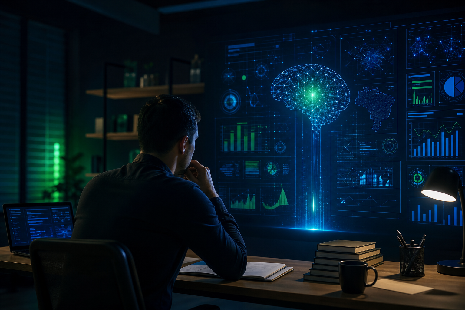 Ilustração representando inteligência artificial e cargos públicos PRF